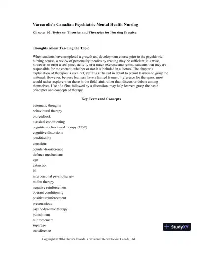 Varcarolis's Canadian Psychiatric Mental Health Nursing, Canadian Edition, 1st Edition Class Notes - Page 14 preview image