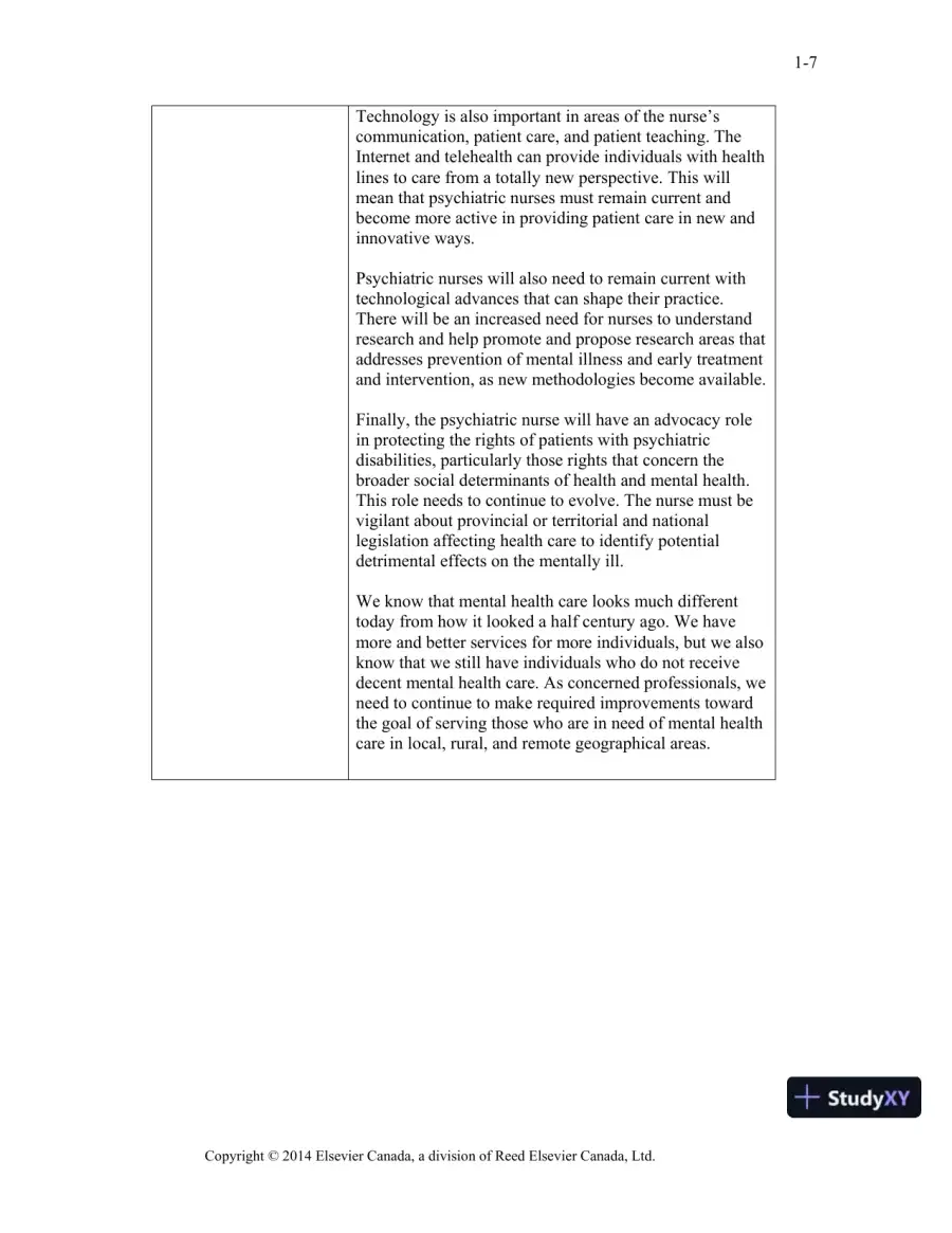 Varcarolis's Canadian Psychiatric Mental Health Nursing, Canadian Edition, 1st Edition Class Notes, page 8