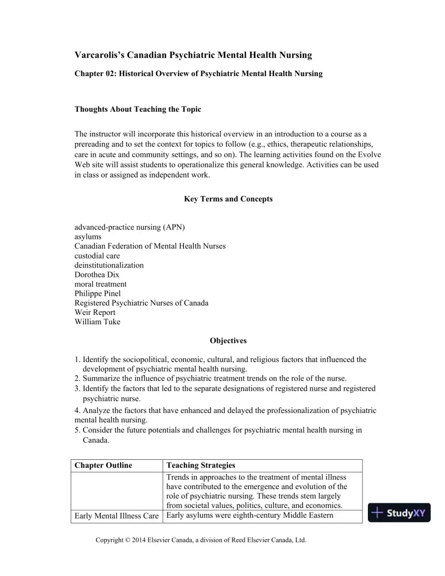 Varcarolis's Canadian Psychiatric Mental Health Nursing, Canadian Edition, 1st Edition Class Notes, page 9