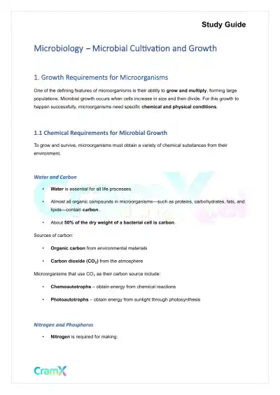 Microbiology - Microbial Cultivation and Growth - Page 1 preview image