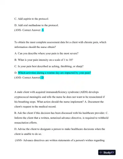 2022-2023 HESI Fundamentals of Nursing Practice Exam With Answers (163 Solved Questions) - Page 11 preview image
