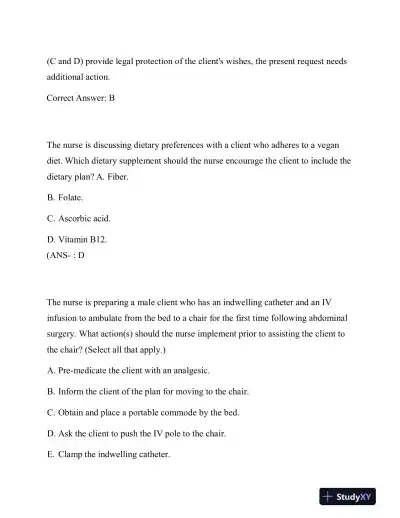 2022-2023 HESI Fundamentals of Nursing Practice Exam With Answers (163 Solved Questions) - Page 13 preview image