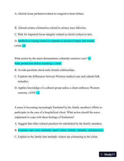2022-2023 HESI Fundamentals of Nursing Practice Exam With Answers (163 Solved Questions) - Page 3 preview image