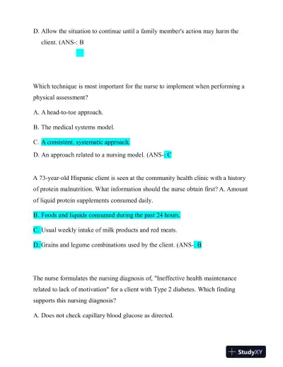 2022-2023 HESI Fundamentals of Nursing Practice Exam With Answers (163 Solved Questions) - Page 4 preview image
