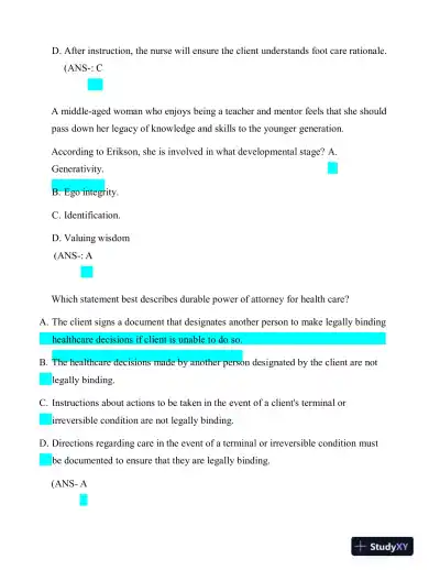 2022-2023 HESI Fundamentals of Nursing Practice Exam With Answers (163 Solved Questions) - Page 6 preview image