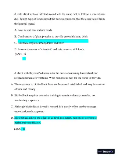 2022-2023 HESI Fundamentals of Nursing Practice Exam With Answers (163 Solved Questions) - Page 7 preview image