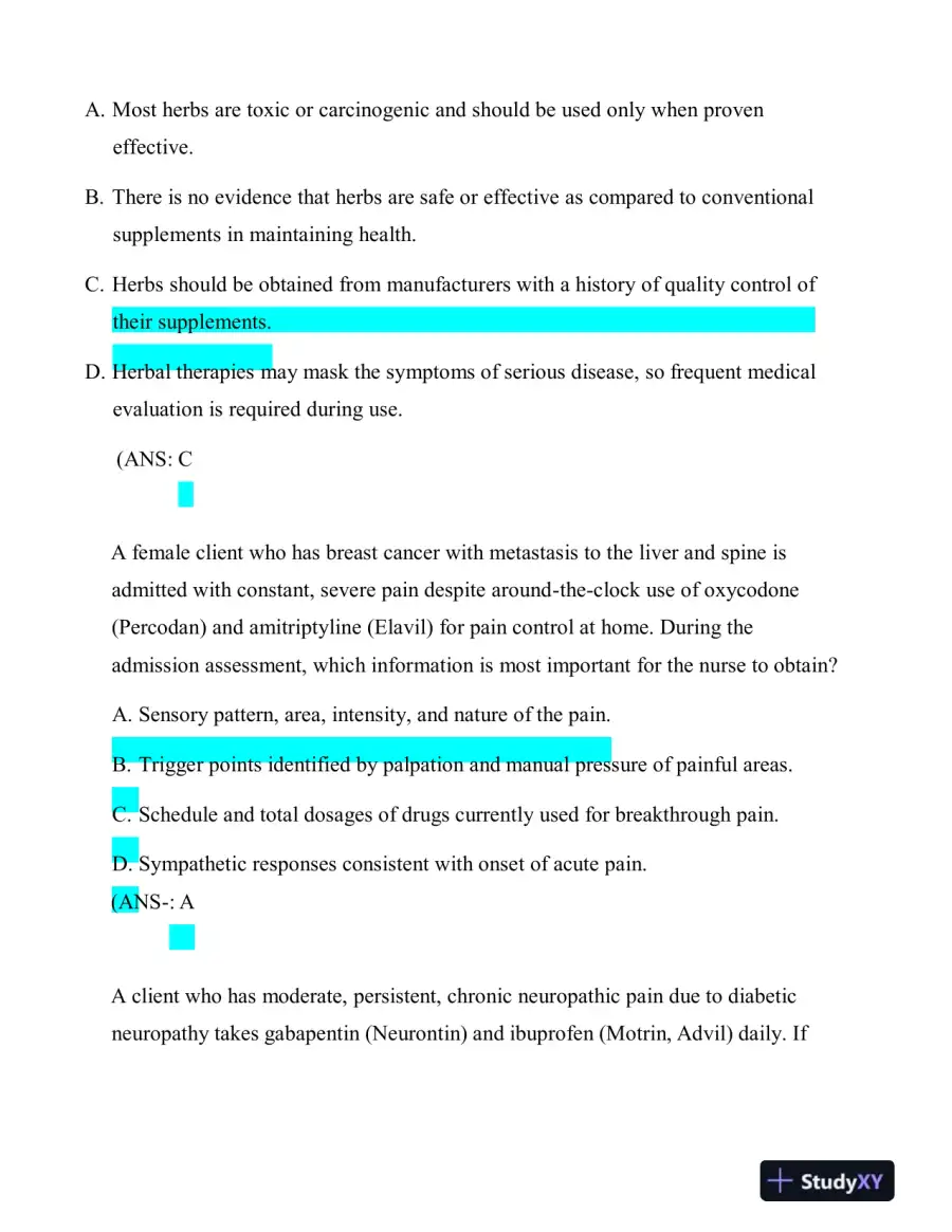 2022-2023 HESI Fundamentals of Nursing Practice Exam With Answers (163 Solved Questions), page 9