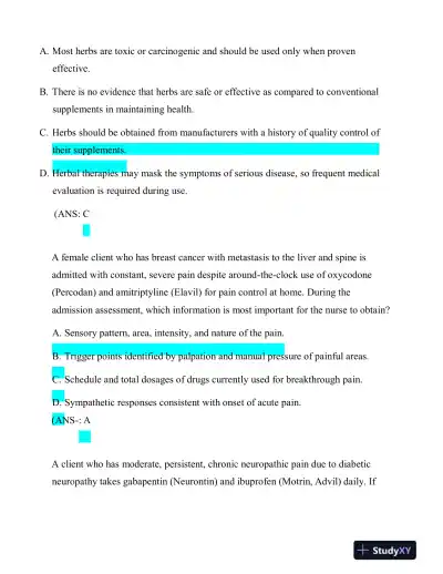 2022-2023 HESI Fundamentals of Nursing Practice Exam With Answers (163 Solved Questions) - Page 9 preview image