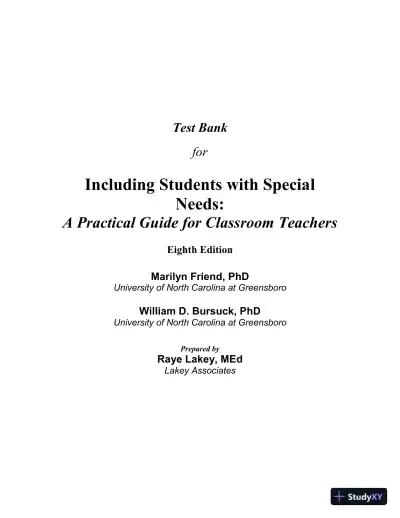 Test Bank for Including Students with Special Needs: A Practical Guide for Classroom Teachers, 8th Edition - Page 1 preview image