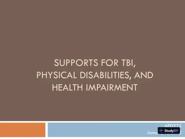 Supports For TBI, Physical Disabilities, And Health Impairments - AED/222-1 - Page 1 preview image