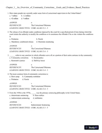 Community-Based Corrections 10th Edition Test Bank - Page 1 preview image
