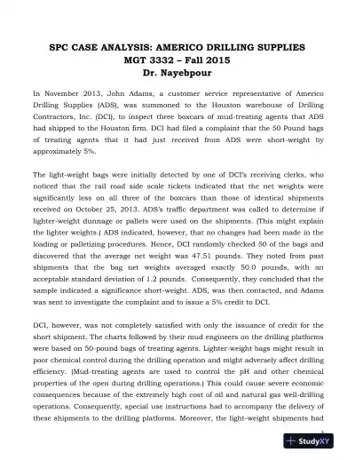 MGT 3332 SPC case analysis: Americo Drilling Supplies� Fall 2015 - Page 1 preview image