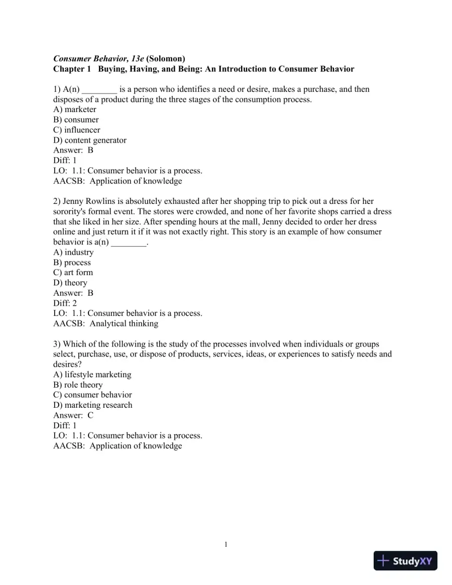 Test Bank for Consumer Behavior, 13th Edition, page 3