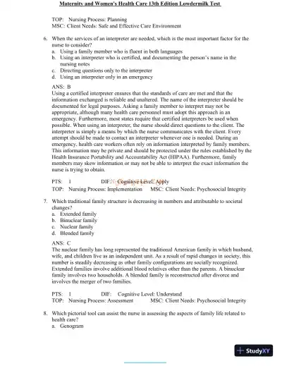 Test Bank for Maternity and Women's Health Care, 13th Edition (Chapters 1-37) - Page 13 preview image