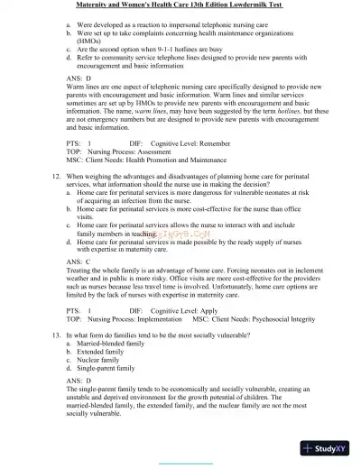 Test Bank for Maternity and Women's Health Care, 13th Edition (Chapters 1-37) - Page 15 preview image