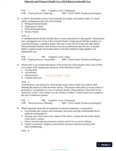 Test Bank for Maternity and Women's Health Care, 13th Edition (Chapters 1-37) - Page 16 preview image