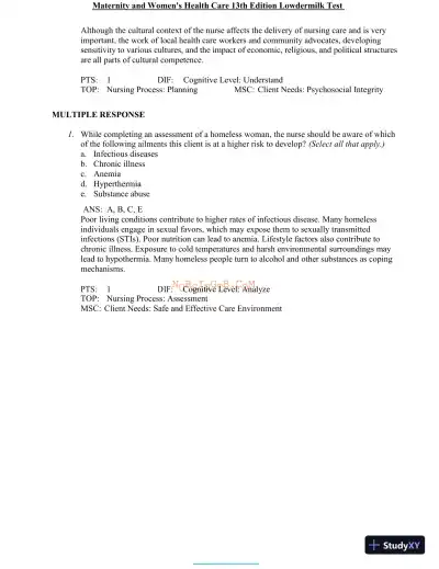 Test Bank for Maternity and Women's Health Care, 13th Edition (Chapters 1-37) - Page 17 preview image