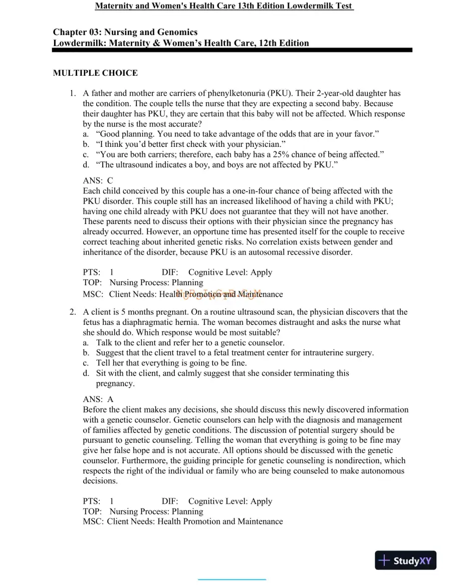 Test Bank for Maternity and Women's Health Care, 13th Edition (Chapters 1-37), page 18