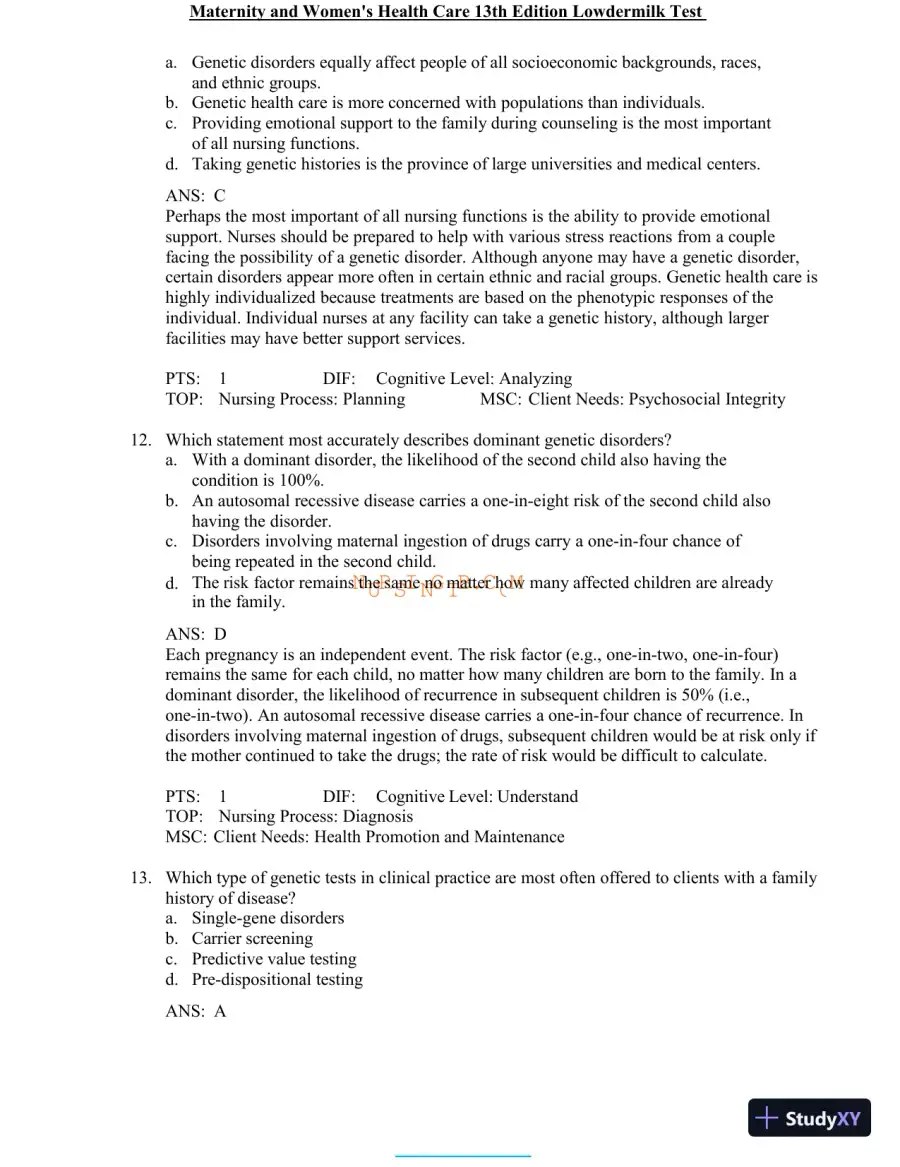 Test Bank for Maternity and Women's Health Care, 13th Edition (Chapters 1-37), page 22