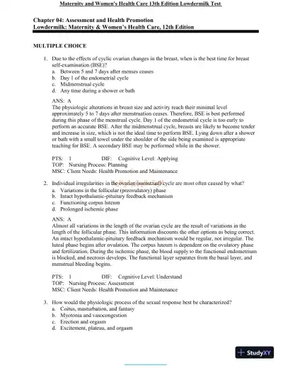 Test Bank for Maternity and Women's Health Care, 13th Edition (Chapters 1-37) - Page 25 preview image