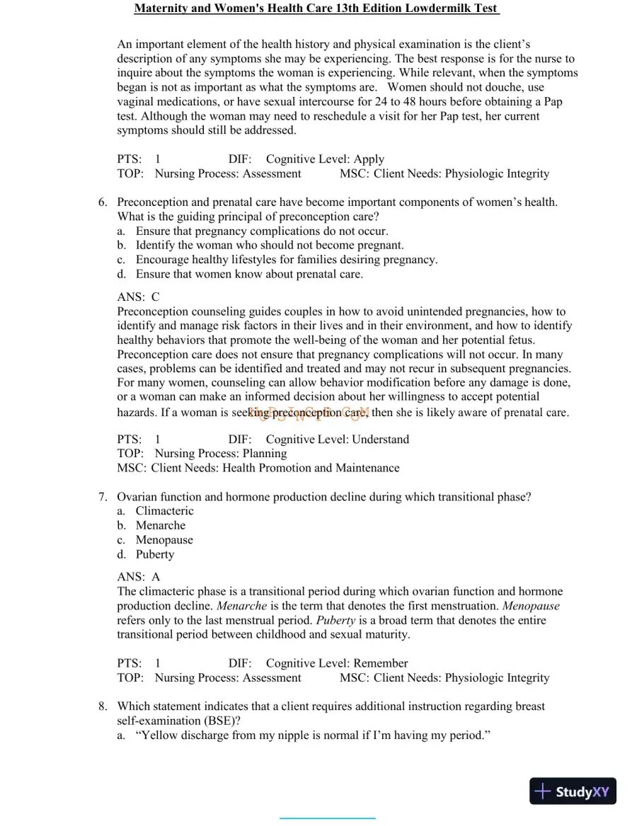 Test Bank for Maternity and Women's Health Care, 13th Edition (Chapters 1-37), page 27