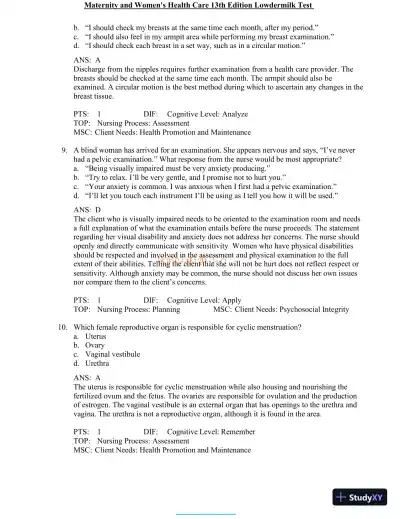 Test Bank for Maternity and Women's Health Care, 13th Edition (Chapters 1-37) - Page 28 preview image