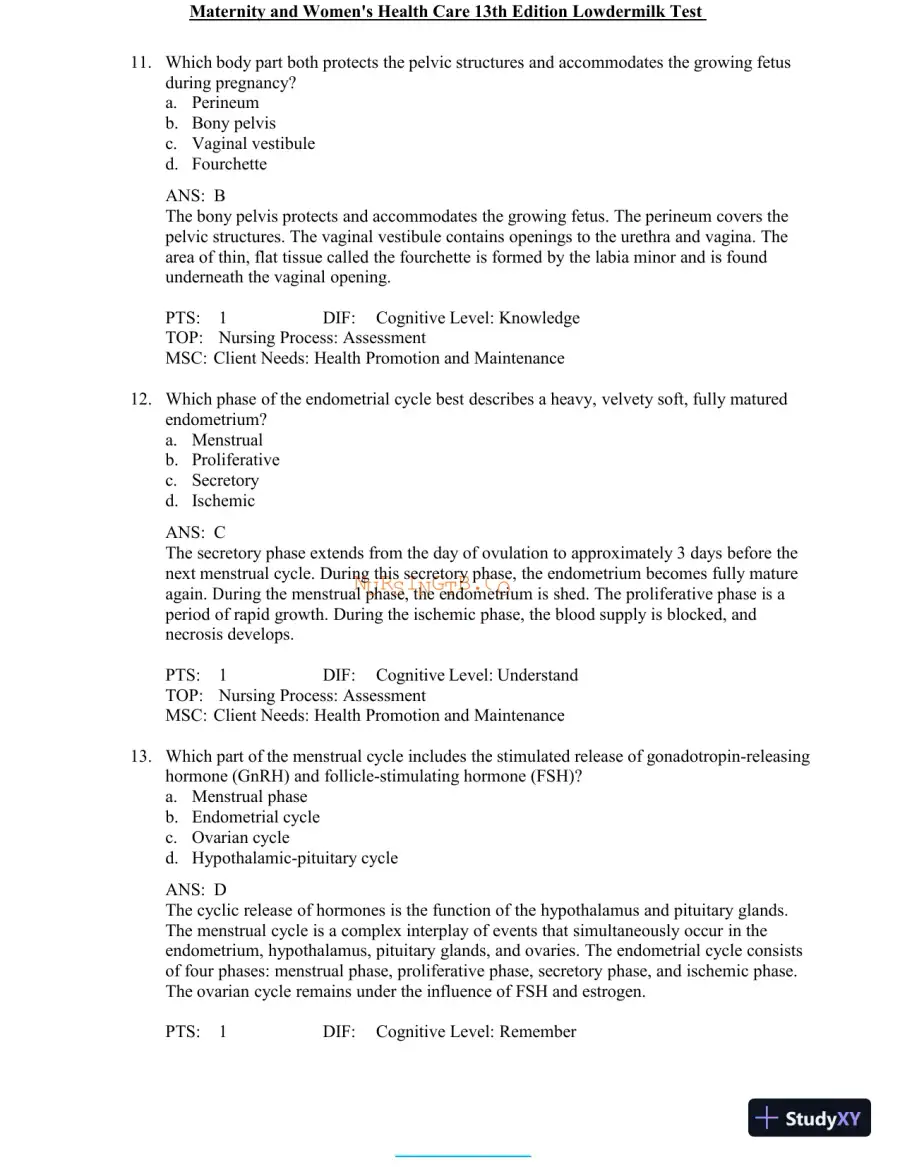 Test Bank for Maternity and Women's Health Care, 13th Edition (Chapters 1-37), page 29