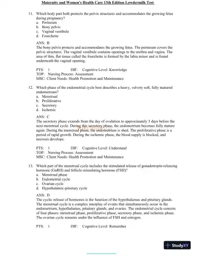 Test Bank for Maternity and Women's Health Care, 13th Edition (Chapters 1-37) - Page 29 preview image