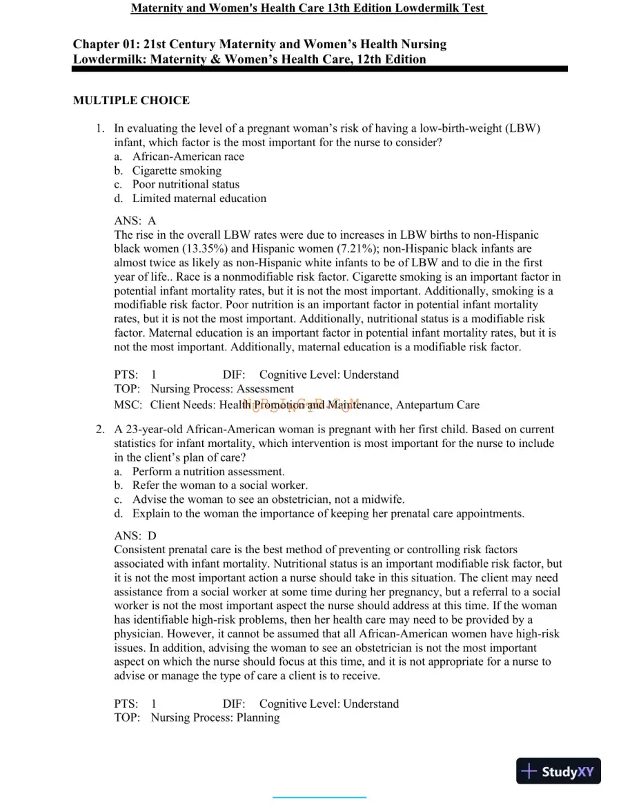 Test Bank for Maternity and Women's Health Care, 13th Edition (Chapters 1-37), page 3