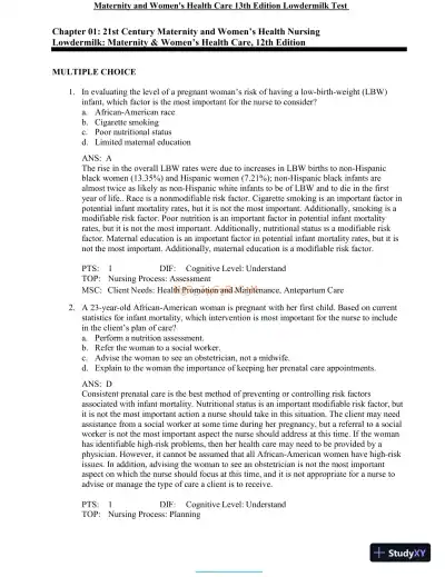 Test Bank for Maternity and Women's Health Care, 13th Edition (Chapters 1-37) - Page 3 preview image