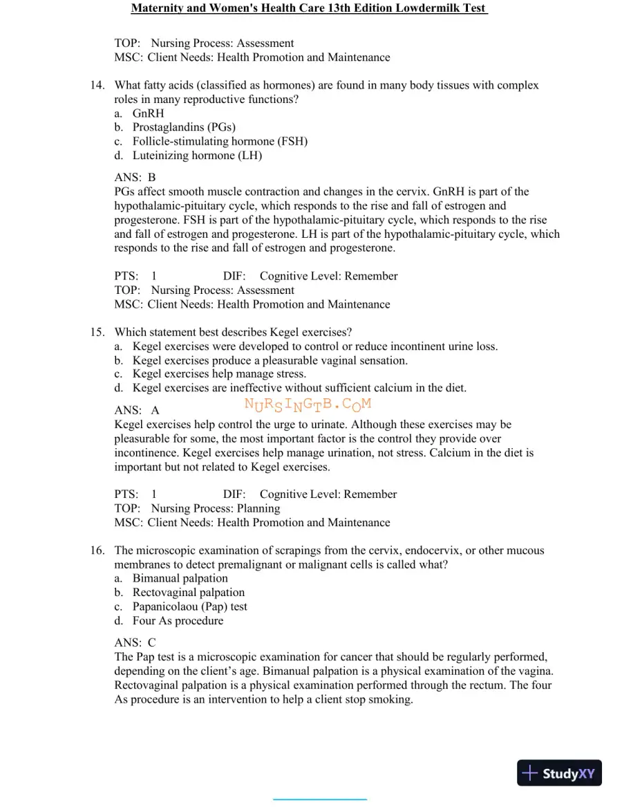 Test Bank for Maternity and Women's Health Care, 13th Edition (Chapters 1-37), page 30