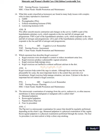 Test Bank for Maternity and Women's Health Care, 13th Edition (Chapters 1-37) - Page 30 preview image