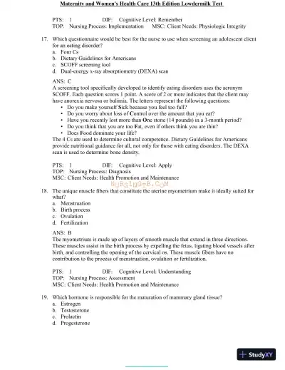 Test Bank for Maternity and Women's Health Care, 13th Edition (Chapters 1-37) - Page 31 preview image