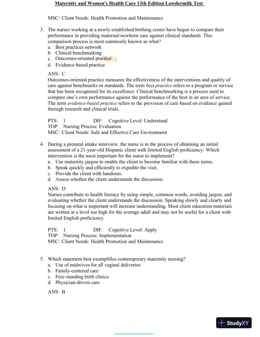 Test Bank for Maternity and Women's Health Care, 13th Edition (Chapters 1-37), page 4