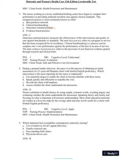 Test Bank for Maternity and Women's Health Care, 13th Edition (Chapters 1-37) - Page 4 preview image