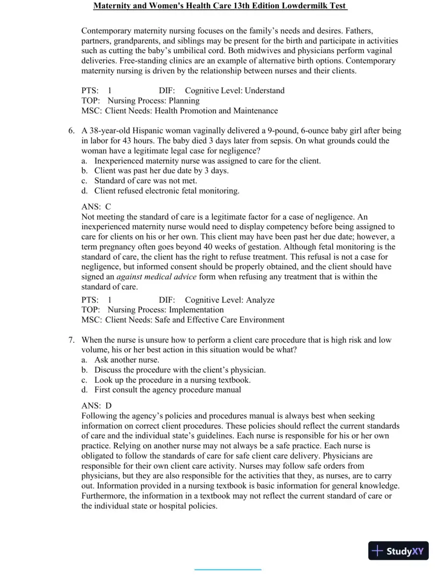 Test Bank for Maternity and Women's Health Care, 13th Edition (Chapters 1-37), page 5