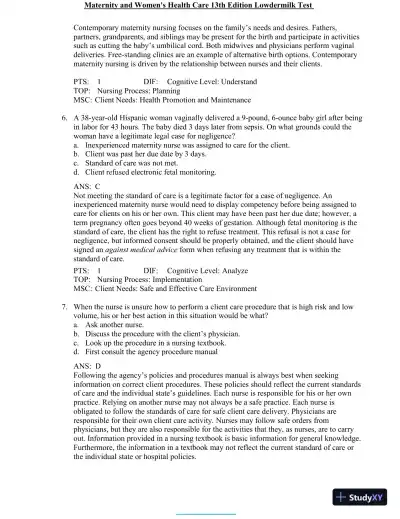 Test Bank for Maternity and Women's Health Care, 13th Edition (Chapters 1-37) - Page 5 preview image