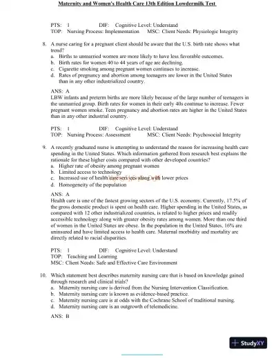 Test Bank for Maternity and Women's Health Care, 13th Edition (Chapters 1-37) - Page 6 preview image