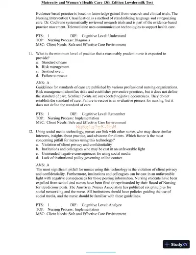 Test Bank for Maternity and Women's Health Care, 13th Edition (Chapters 1-37) - Page 7 preview image