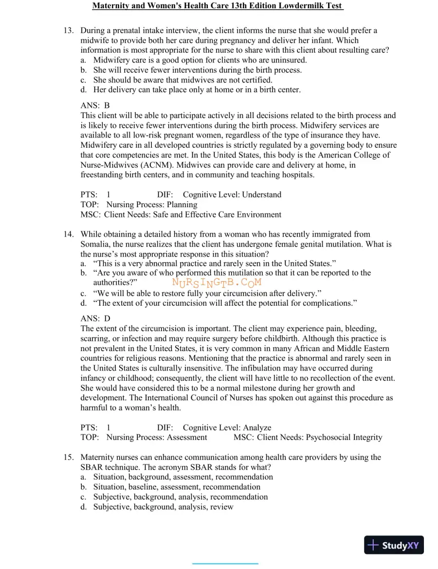 Test Bank for Maternity and Women's Health Care, 13th Edition (Chapters 1-37), page 8
