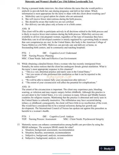 Test Bank for Maternity and Women's Health Care, 13th Edition (Chapters 1-37) - Page 8 preview image