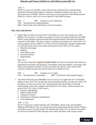 Test Bank for Maternity and Women's Health Care, 13th Edition (Chapters 1-37) - Page 9 preview image