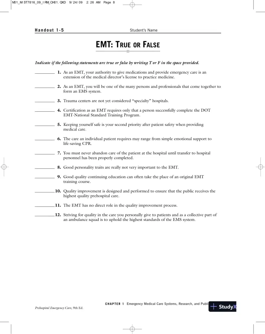 Test Bank For Prehospital Emergency Care, 9th Edition, page 7