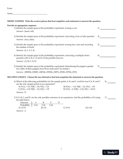 Fundamentals of Statistics, 5th Edition Test Bank - Page 1 preview image