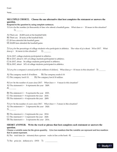 Test Bank for Elementary and Intermediate Algebra Functions and Authentic Applications, 3rd Edition - Page 1 preview image