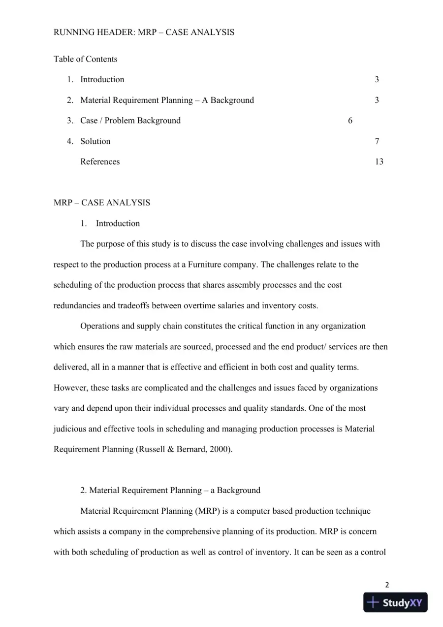 MRP � Case Analysis: Optimizing Production and Cost Efficiency through Material Requirement Planning:, page 3