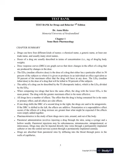 Drugs And Behavior: Introduction To Behaviorial Pharmacology, 7th Edition Test Bank - Page 3 preview image