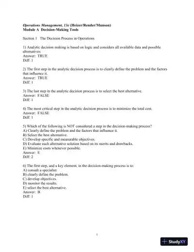 Test Bank for Principles Of Operations Management: Sustainability And Supply Chain Management, 11th Edition - Page 1 preview image
