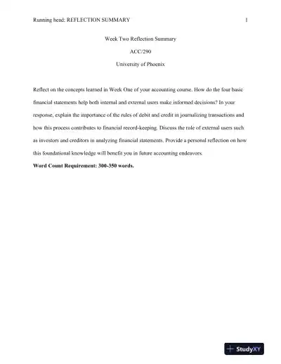 ACC/290 Reflection Summary Week Two University of Phoenix - Page 1 preview image
