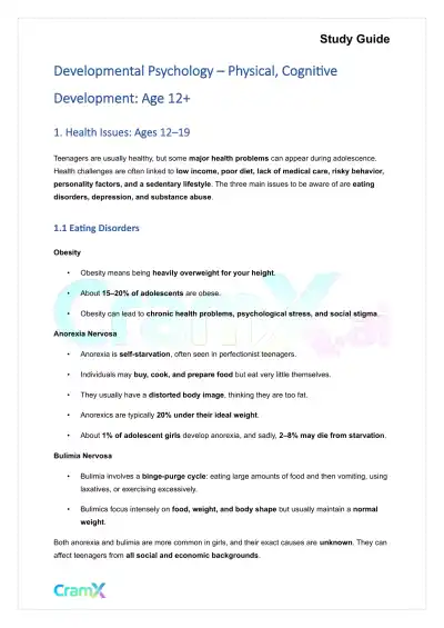Developmental Psychology - Physical, Cognitive Development Age 12+ - Page 1 preview image